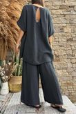 Pure Cotton Santos Keyhole Drape Back Top Charcoal